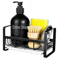 Tezz Sponge Holder for Kitchen Sink- Stainless Steel Kitchen Sink Caddy for Organizing Sponge, Brush & Soap Dish Dispenser, coutertop Organizer Rack with Adhesive or Counter top, Black