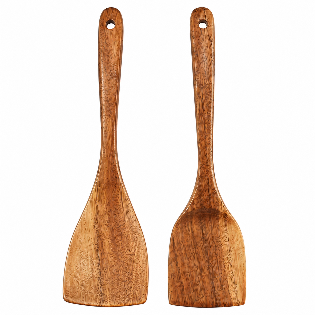 Tezz Wooden Spatulas, 2 PCs Natural Acacia Wooden Cooking Utensils Set for Non-stick Pan Kitchen Tool, flipping and Wok Spatula, Wooden Spoons & Spurtle for Cooking