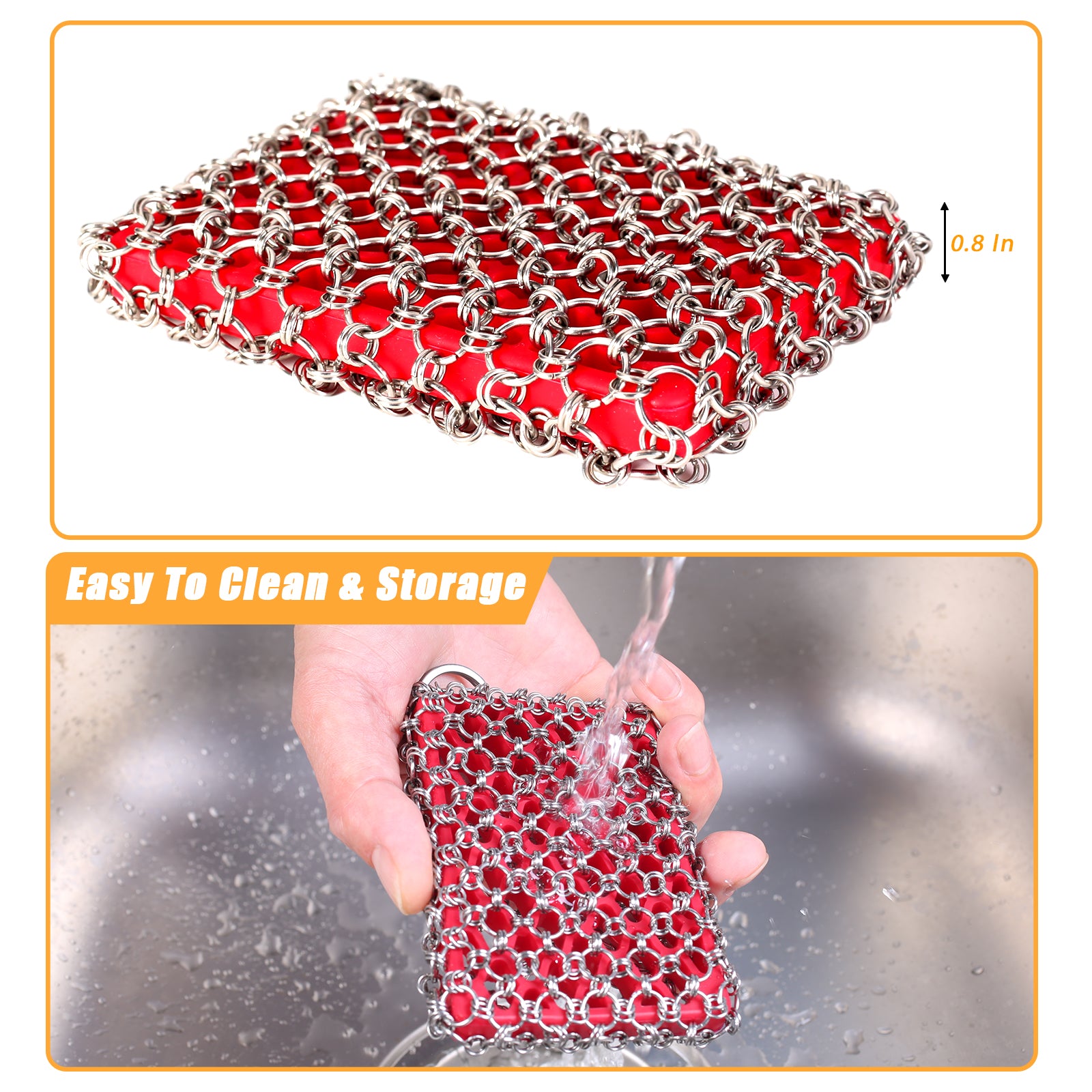 TEZZ Cast Iron Scrubber, Skillet Chainmail Scrubber for Cast Iron Pan - Chain Mail Scrubber Cast Iron Sponge - Metal Scrubber Cast Iron Skillet Cleaner, Wok, Frying Pans, Dutch Oven Cleaning Scrubber