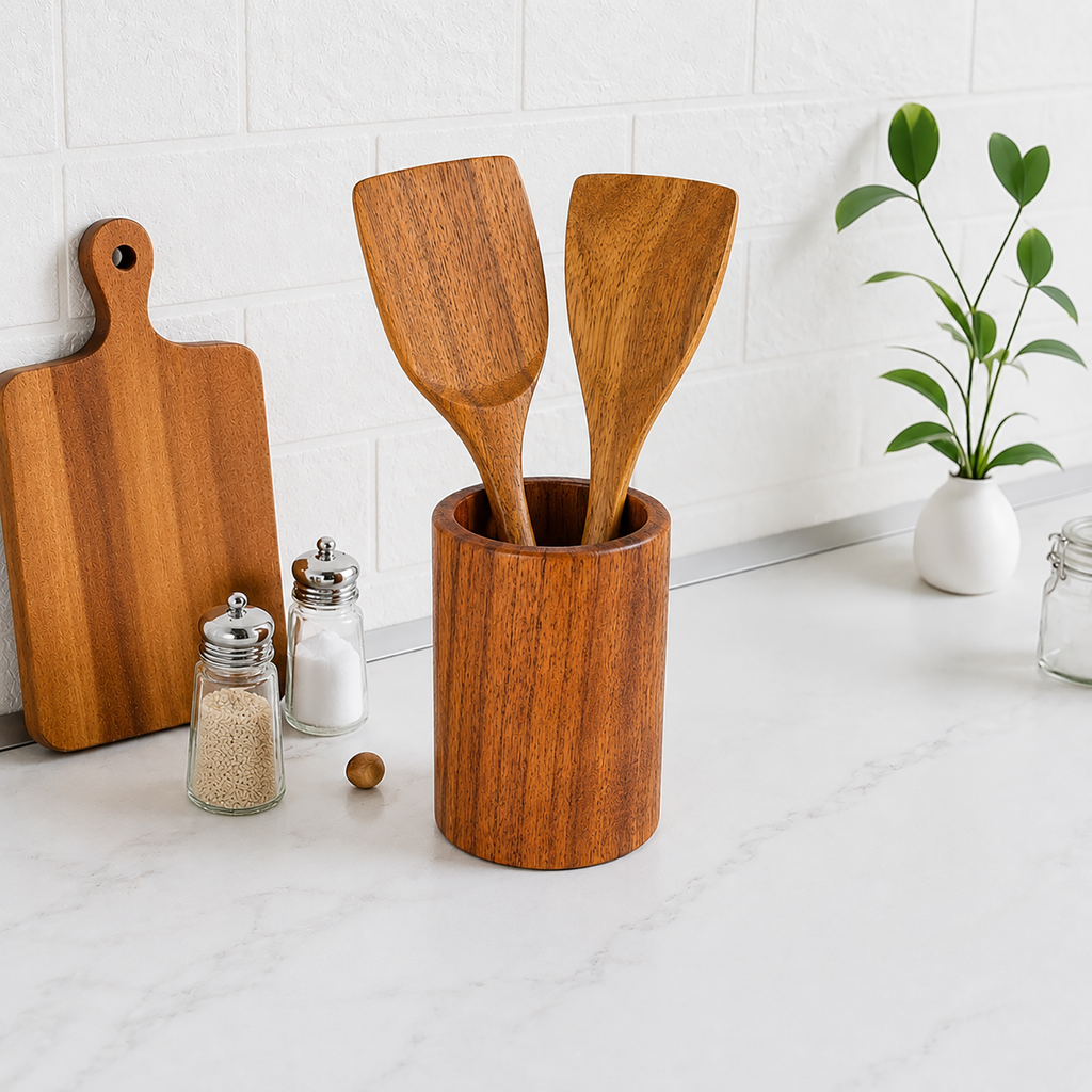 Tezz Wooden Spatulas, 2 PCs Natural Acacia Wooden Cooking Utensils Set for Non-stick Pan Kitchen Tool, flipping and Wok Spatula, Wooden Spoons & Spurtle for Cooking