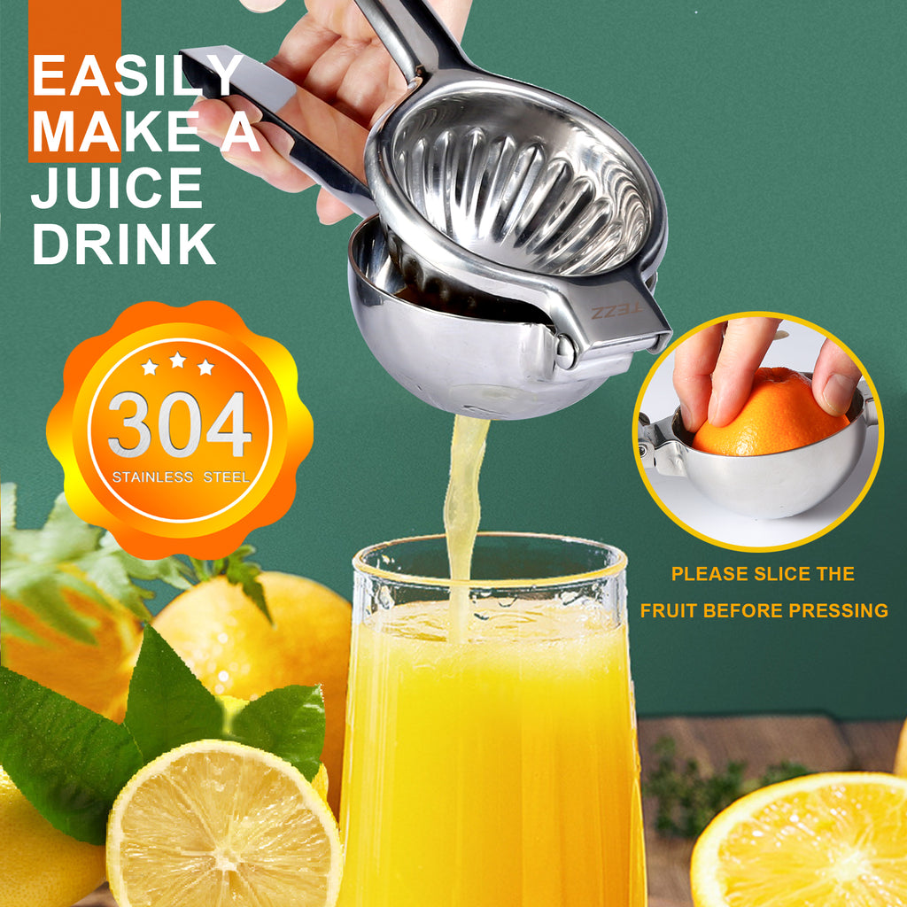 Tezz Upgrated Extra Large Lemon Squeezer, Heavy Duty Handhelp Orange Juicer with 3.47'' extra big Filter Bowl, Stainless Steel Hand Press Citrus Juicer, Lime Squeezer Bar Tool, Manual Citrus Press