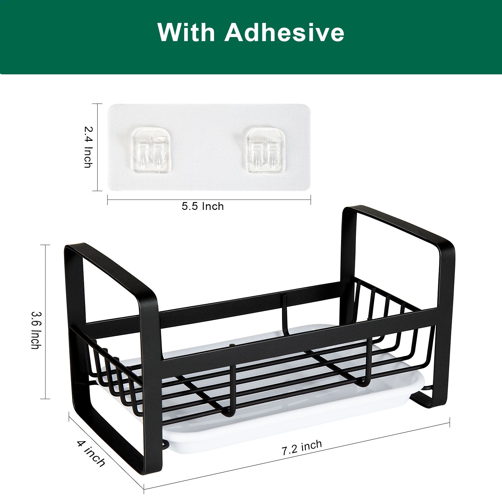 Tezz Sponge Holder for Kitchen Sink- Stainless Steel Kitchen Sink Caddy for Organizing Sponge, Brush & Soap Dish Dispenser, coutertop Organizer Rack with Adhesive or Counter top, Black