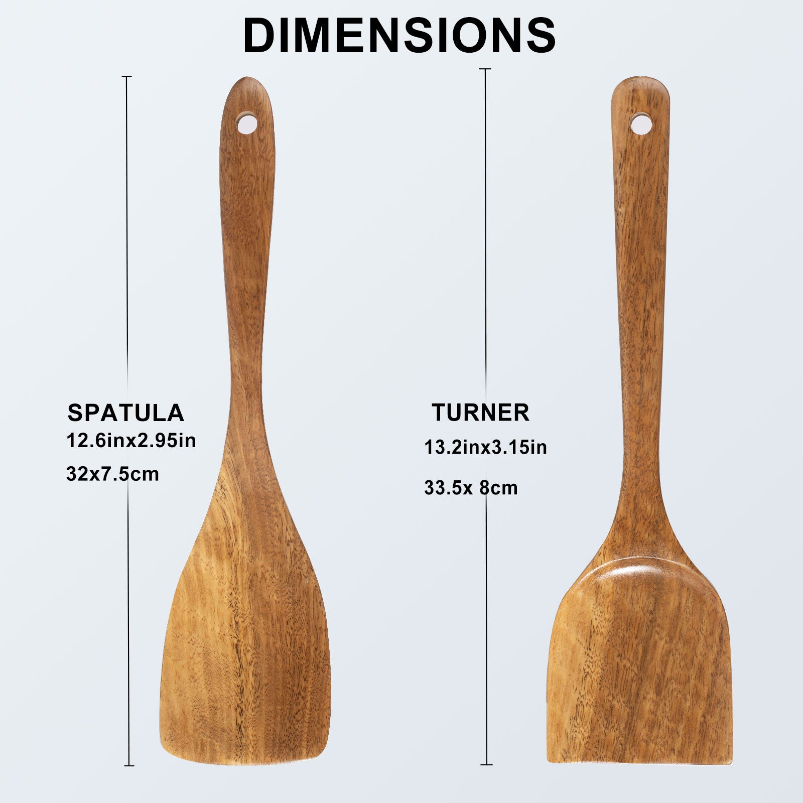 Tezz Wooden Spatulas, 2 PCs Natural Acacia Wooden Cooking Utensils Set for Non-stick Pan Kitchen Tool, flipping and Wok Spatula, Wooden Spoons & Spurtle for Cooking