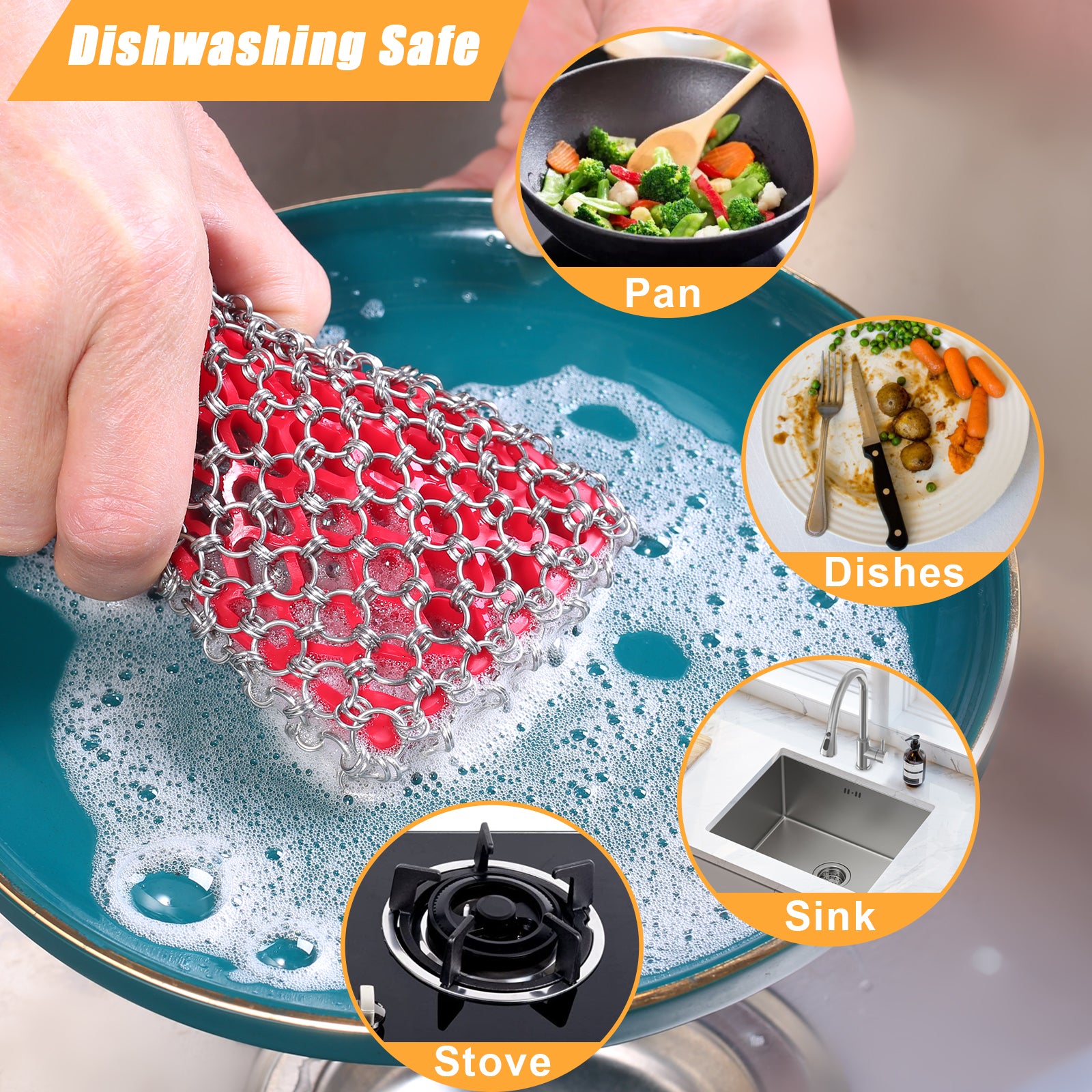 TEZZ Cast Iron Scrubber, Skillet Chainmail Scrubber for Cast Iron Pan - Chain Mail Scrubber Cast Iron Sponge - Metal Scrubber Cast Iron Skillet Cleaner, Wok, Frying Pans, Dutch Oven Cleaning Scrubber