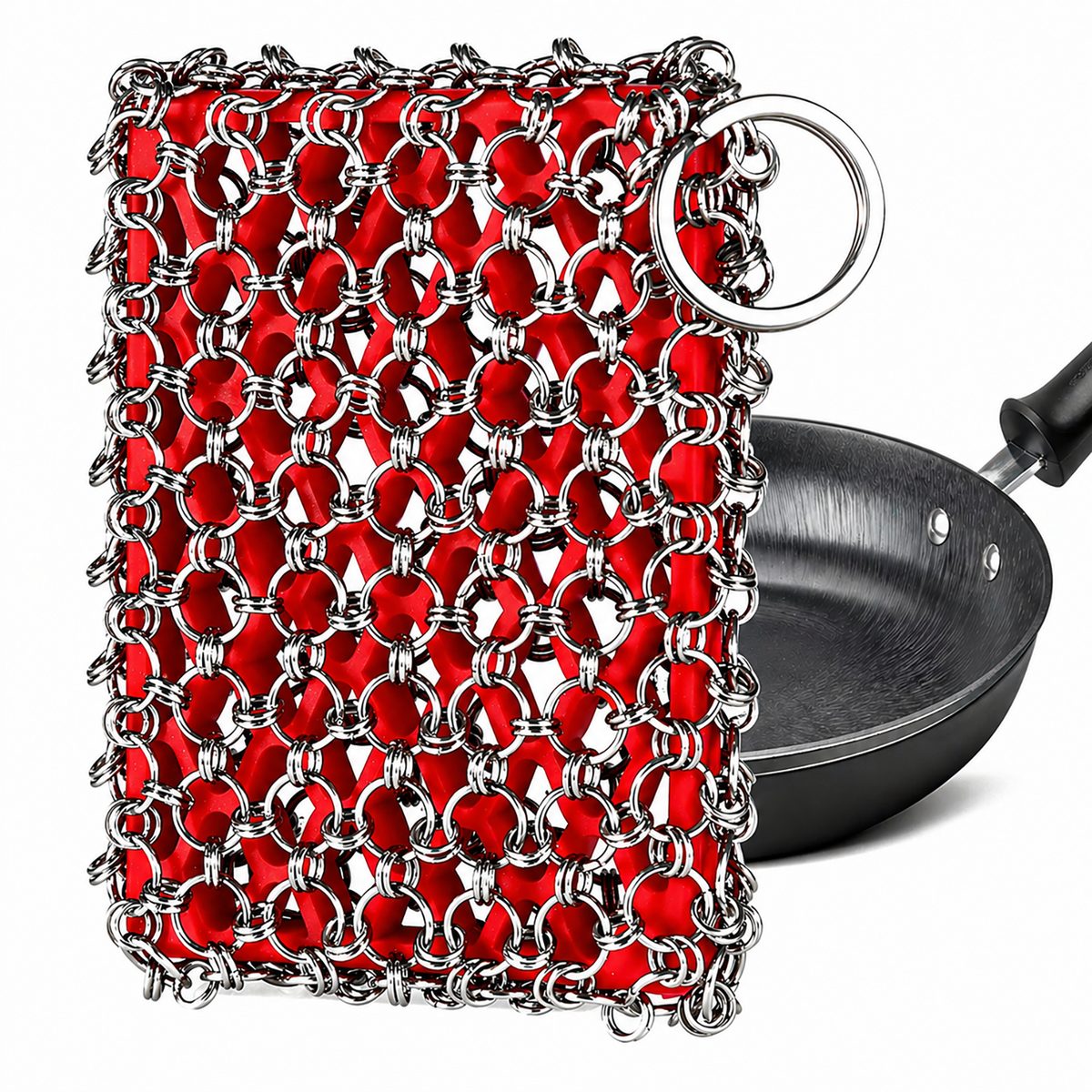 TEZZ Cast Iron Scrubber, Skillet Chainmail Scrubber
